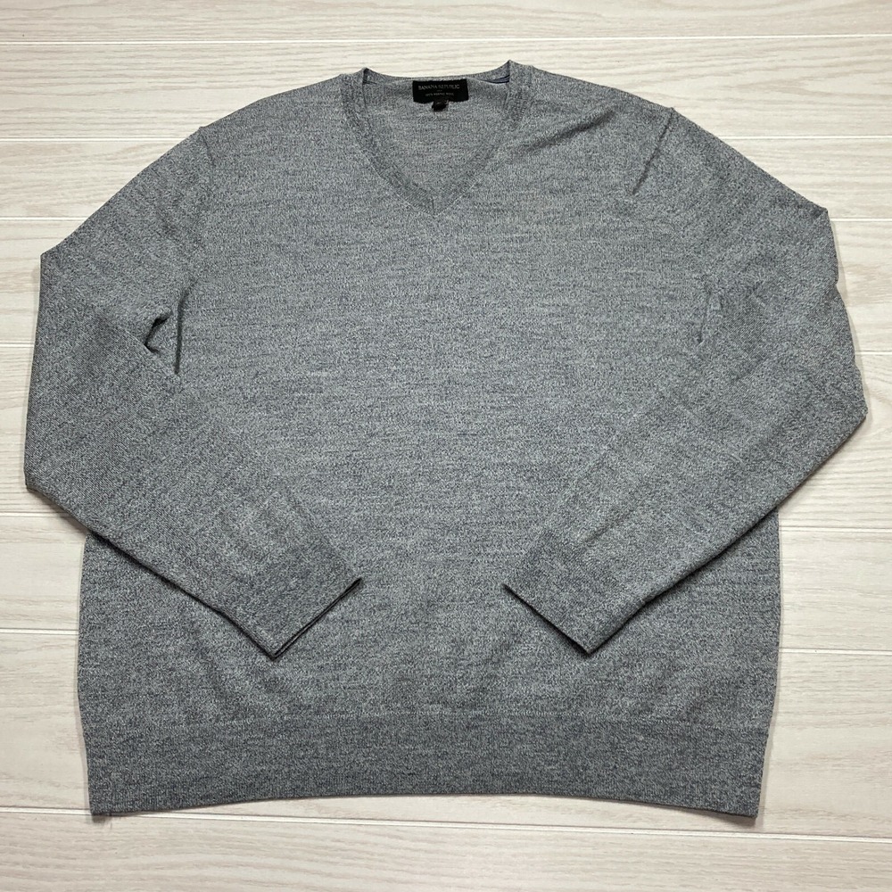 Banana Republic Men's 100% Merino Wool V-Neck Pullover Sweater‎ Gray Size XL